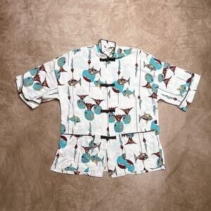 Vintage 60s Tropicana Made in Honolulu Pineapple Fish Print Aloha Shirt Tropical